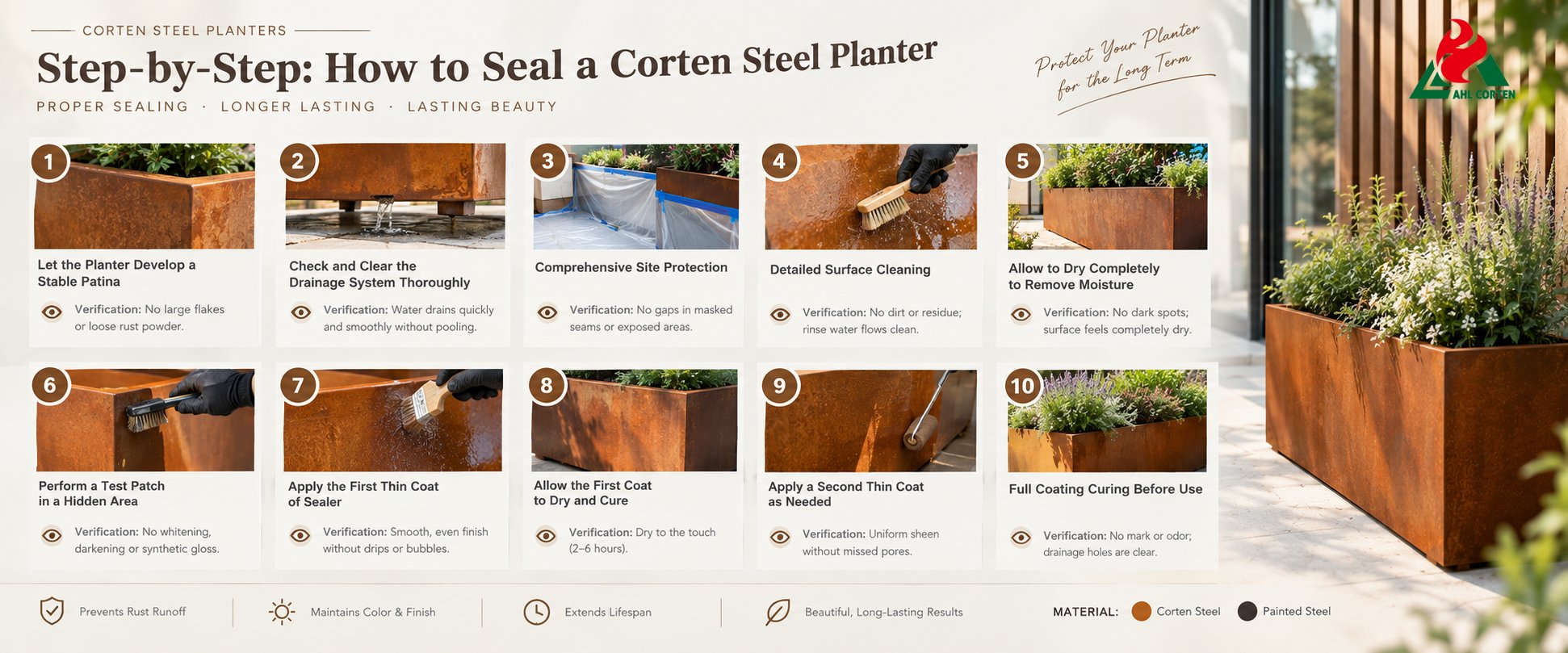 corten rectangular planter
